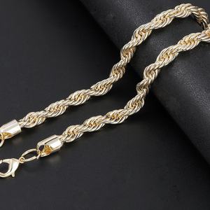 JXX Venta al por mayor Collar de cadena trenzada de acero inoxidable chapado en oro de 14K, 2mm-10mm, con engaste de garra clásico, estilo cuerda, Hip Hop, para hombre - Product Image 6