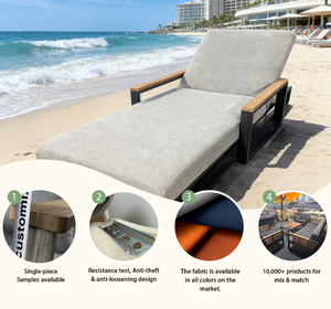 Maßgefertigte Moderne Outdoor-Möbel Verstellbare Sonnenliegen Aluminiumrahmen Hochdichter Schaumstoff Kunststoff-Holz-Armlehne Liegestuhl - Product Image 2