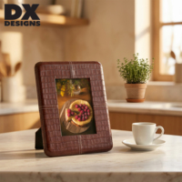 DX DESIGNS Bingkai Foto Kulit PU Tekstur Buaya Alas MDF 4x6 5x7 8x10 Inci Bingkai Gambar Dekoratif Meja Jahitan