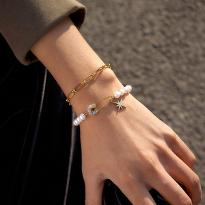 Fashion Charm Bracelet Imitation Pearl Gold Tone <b>Star</b> Pendant Paper <b>Clip</b> Design Gift Jewelry - Product Image 4