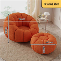 Fauteuil inclinable moderne une place en laine d'agneau, forme citrouille, avec fonction pivotante pour salon et salle à manger