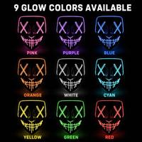 Máscara Luminosa EL Estilo Purge para Halloween - Material PVC, 9 Colores, Ojos Cosidos, Sonrisa, 3 Modos de Destello, Caja de Batería |   Disfraces para Fiestas