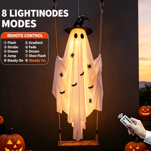 Lámpara Colgante de Fantasma con Sombrero de Bruja para Halloween, 8 Modos, Control Remoto, para Decoración de Jardín, Patio, Puerta o Casa Embrujada - Product Image 5
