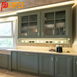 Chất lượng cao tùy chỉnh thạch anh Countertop toàn bộ đồ nội thất nhà bếp với đảo pháp phong cách màu xanh lá cây tự động tủ bếp - Product Image 1