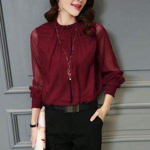 Blusa de Chiffon Nova para Mulheres, Camisas de Trabalho de Manga Longa com Gola Alta, Blusas Elegantes Casuais para Mulheres em Tamanhos Grandes - Product Image 5