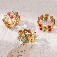 Bowei Dames vergulde glazen ring in Europese en Amerikaanse stijl, frisse stijl, kersen-vormig, kleurrijk, met druppel-olie-effect, Yiwu model