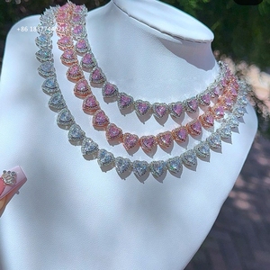 FOXIホット販売女性ダイヤモンドアイスアウト真鍮シルバー18kゴールドメッキダブルハートファッションジュエリーネックレス女性用 - Product Image 4