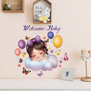New Design Girl Sleep on <strong>Clouds</strong> Welcome Baby <strong>Sticker</strong> Waterproof 3d Self-adhesive <strong>Wall</strong> <strong>Stickers</strong> for Home Decor - Product Image 4