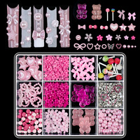Nouvel ensemble de 12 compartiments ZHI JIA pour décoration d'ongles 3D mignons : nœuds, lapins de dessin animé, perles, breloques en résine pour ongles