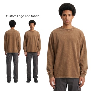 Camiseta al por mayor en blanco, desgastada, personalizada, de alta calidad, estilo vintage, lavado ácido, oversize, informal, de manga larga, a bajo precio para hombre - Product Image 1