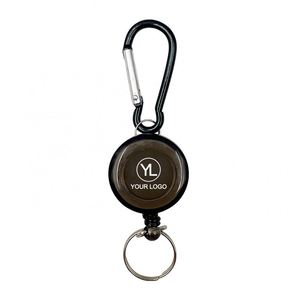 Custom Logo Retractable ID <b>Badge</b> Reel Key Holder Carabiner <b>Clip</b> with Split Ring for Promotional Activities - Product Image 1