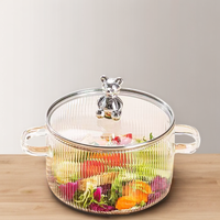 Casseroles en verre borosilicate de haute qualité, ustensiles de cuisine, avec couvercle en verre ondulé, marmites à soupe et à bouillon avec double poignée