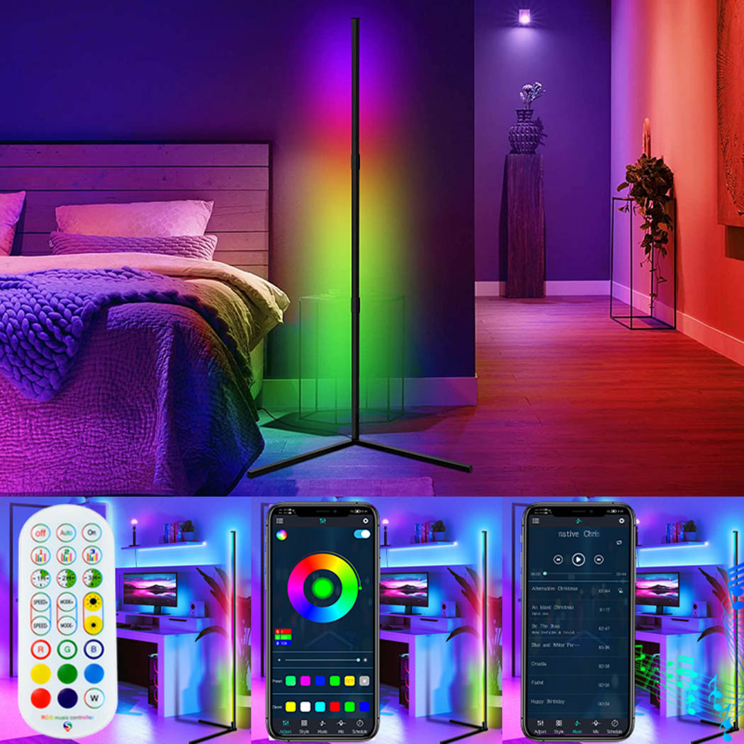 RGB LED Floor Lamp Bedroom Decoration RGBIC Corner Floor Lamp Remote Control Indoor Atmosphere Lamp