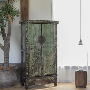 <span class=keywords><strong>Armoire</strong></span> en bois massif de style Wabi-Sabi antique avec portes coulissantes et poignées métalliques, meubles de chambre à coucher écologiques - Product Image 3