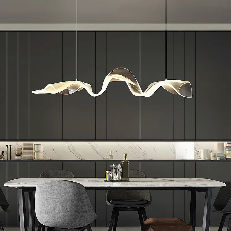 2023 New Chandelier Creative Modern Nordic Acrylic Material Wave Chandelier Light Luxury Designer Chandelier Dining Room Bar