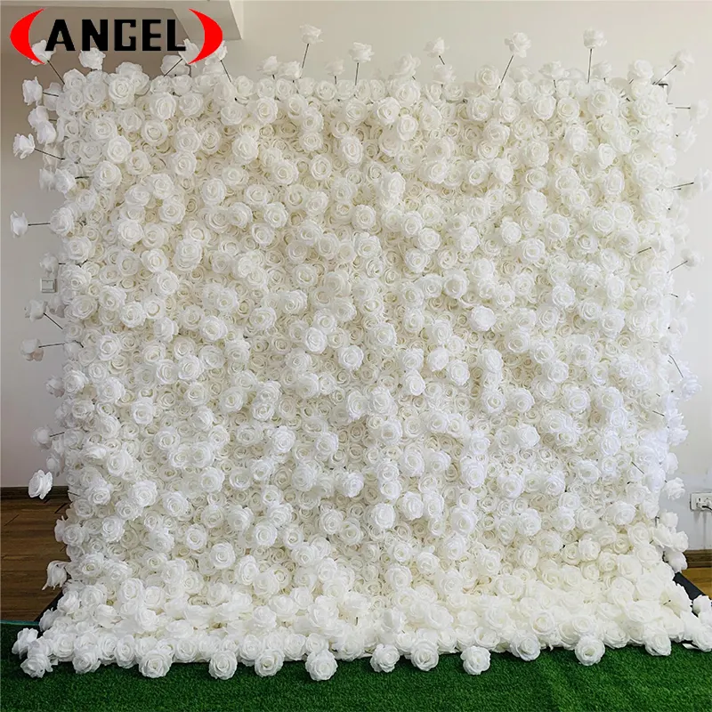 Party Event Store Rental 3D Floral Backdrop White Silk Rose Flower Wall Panel Artificial Flower Wall for Home Wedding Wall Decor