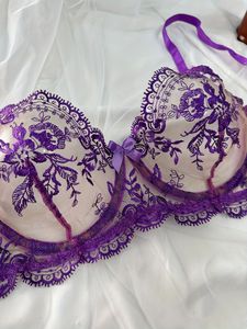 Wholesale Floral Embroidery Lingerie <b>Set</b> <b>Sexy</b> Sheer Mesh Underwire Bra and Thong Panties <b>Set</b> 2 Piece Ladies Lace Underwear <b>Set</b> - Product Image 3