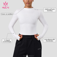 T-shirt de sport personnalisé en Spandex Dry Fit, coupe ajustée, col montant, manches longues, court, pour la course, l'entraînement et le yoga, pour femme