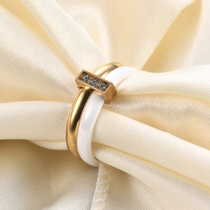 <b>Ceramic</b> <b>Ring</b> 6MM Black White Gold Steel Geometric Zircon Channel Setting Unisex Fashion Jewelry Gift - Product Image 4