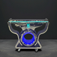 Mesa de DJ Móvil, Elegante y Sofisticada LiqVis, con Espejo LED, Diseño de Acero Pulido Personalizado con Logotipo, para Festivales de Música en la Playa
