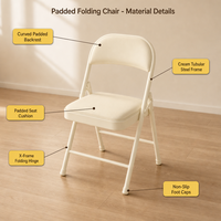 Chaise pliante moderne rembourrée en crème, revêtement en cuir PU, structure en métal pour salle à manger, bureau, maison, mobilier de bureau