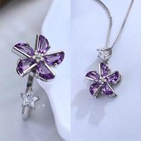 Vente en gros usine : Parure de bijoux en argent sterling 925 plaqué rhodium avec améthyste naturelle, motif moulin à vent, pour femme, idéale pour le quotidien et comme cadeau
