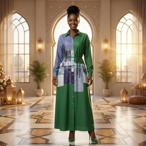Vestido Formal Casual de Manga Larga con Estampado de Parche Vaquero Artificial Personalizado ODM al por Mayor 2026 con Cinturón de Cordón Vertical - Product Image 1