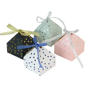 Kertas Piramida Berbentuk Cetak Benih Natal Baby Shower Permen Kemasan Manis Kotak Hadiah untuk Pesta Anak-anak dengan Pita