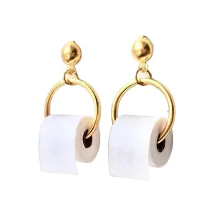 1 Pair Funny Toilet Paper Women's Fashion Earrings 2020 Jewelry Pendant PU Leather Stainless Steel Pending Girls Earrings