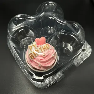 Wholesale Clear Disposable PET Plastic 4 Compartment Cupcake Containers/Box