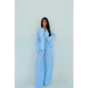 Conjunto de Traje Azul con Lazos para Mujer: Pantalones Cómodos y Elegantes con Ajuste Seguro - Product Image 3