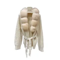 Gestrickter Pullover für Damen mit Neuem Fuchshaar-Kragen, Leder-Spitze, Locker Geschnitten, Koreanischer Stil, Hochwertig, Kurz