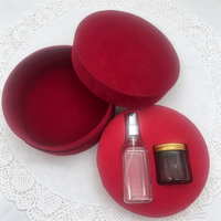 Boîte cadeau en velours rouge avec couvercle et base ronds, avec insert floqué rouge, boîte d'emballage pour bouteille de vin en verre, boîte ronde en papier