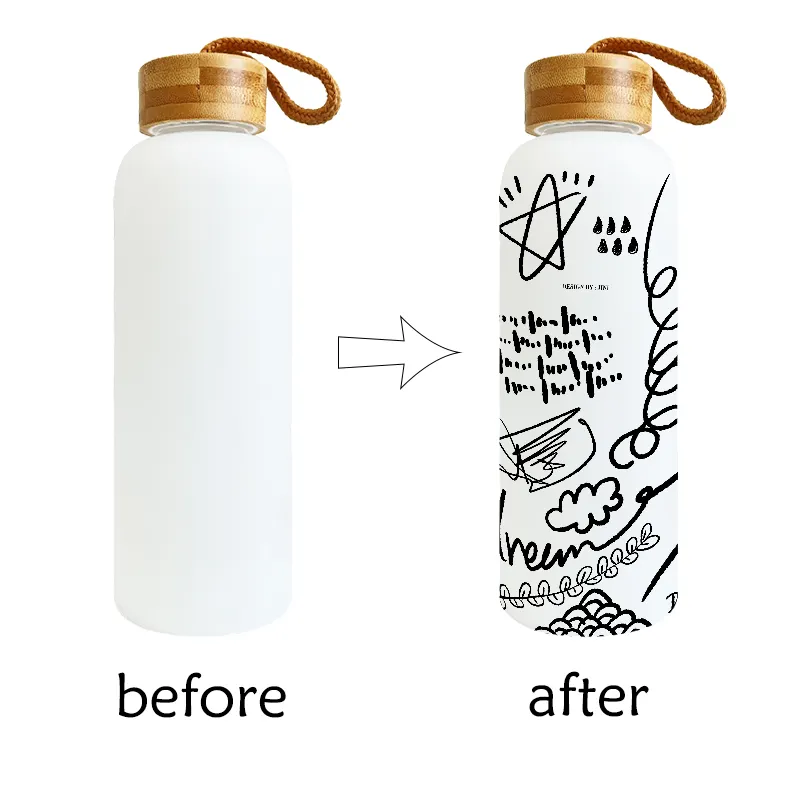 पाले सेओढ़ लिया 20oz पानी की बोतल उच्च बनाने की क्रिया के लिए बांस ढक्कन के साथ मिश्रित रंग Borosilicate कांच की बोतल और अनुकूलन