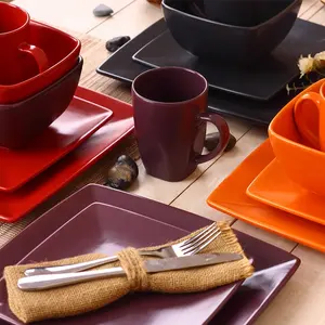 Happy go-Juego de vajilla de cerámica cuadrada, productos para el hogar, juegos de utensilios de cocina