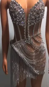 2025 Năm Mới Phụ Nữ Hiệu Suất Nữ Hoàng Ăn Mặc Fringe Khoan Rhinestone Vegas Showgirl Bóng Gown Pha Lê Đảng Samba Sexy Sequined - Product Image 4