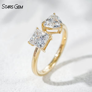 แหวนทองคำแท้ 10K ชุบโรเดียม StarsGem ประดับเพชร IGI 2.0 กะรัต สี E เพชรเพาะเลี้ยงทรงหัวใจ ดีไซน์ Toi Et Moi แบบเปิดปรับขนาดได้ - Product Image 1