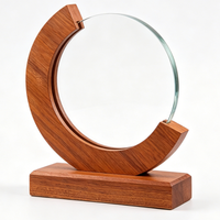 Trophée en cristal avec base en bois ronde personnalisable, avec logo professionnel, best-seller, trophée en verre cristal avec base en bois vierge