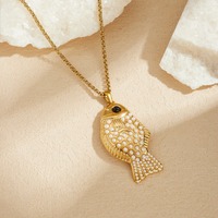 Collier élégant en acier inoxydable avec pendentif poisson doré scintillant et petite perle, chaîne maille gourmette, accessoires mignons pour femmes, vente en gros TGXL14829