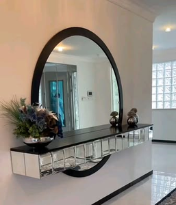 Soggiorno <span class=keywords><strong>ingresso</strong></span> principale decorazione parete rotonda specchio <span class=keywords><strong>con</strong></span> mensola corridoio tavolo per Hotel a casa - Product Image 2