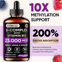 OEM 11-en-1 Gouttes liquides de complexe de vitamines B avec B12 méthylcobalamine, B9 acide folique, vitamine C, choline, biotine – Complément énergétique
