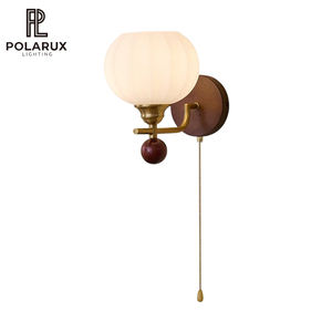 Applique murale nordique rétro, applique de chevet, applique de salon, métal, bois, verre, LED, interrupteur à tirette, haute qualité, applique murale intérieure <span class=keywords><strong>Lumea</strong></span> Crest - Product Image 1