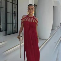 Robe longue maxi sexy pour femme, épaules dénudées, sans manches, kaki, ajourée, dos nu, à lacets, pour l'été 2025, idéale pour les fêtes et les vacances