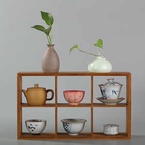 New Chinese Style Bamboo Desk Display Shelf Six And Nine Compartment Tea Set Storage Rack Teacup Holder - Product Image 2