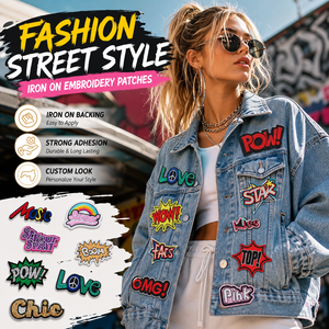 Parches Bordados Duraderos con Diseño Pop Art, Slogan de Cómic 'POW <span class=keywords><strong>WOW</strong></span> OMG' y Estrella Arcoíris, Listos para Enviar, para Bolsas, Ropa y Gorras - Product Image 4