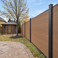 Panneaux de clôture en composite WPC horizontaux pour extérieur, avec poteaux en aluminium, 6 pieds, grain de bois teck profond