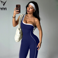 Combinaison de yoga asymétrique personnalisée avec logo pour femme, avec passepoil contrastant, une pièce moulante pour le fitness, la gym et l'entraînement