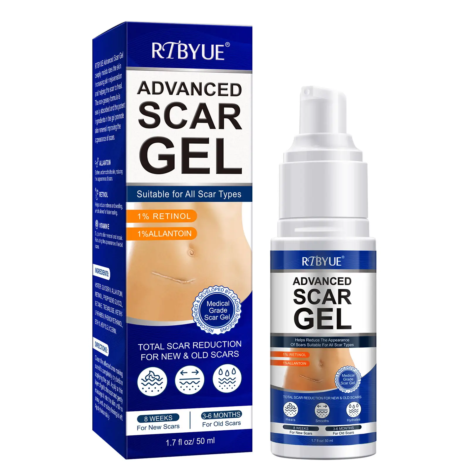 RTBYUE Scar Gel Repair Removal Scar Cream 50ml for Old and New Scars on Face