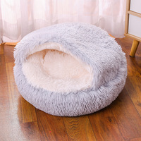 Lit-cave semi-fermé pour chat, chaud et tendance, en feutre pelucheux, pour l'hiver, nid douillet pour chats et chiens