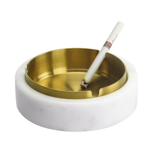 Natural Marble Stone Customized Ashtray Cigar Stainless Steel Ashtray Hotel Villa Ash Tray Business Gift